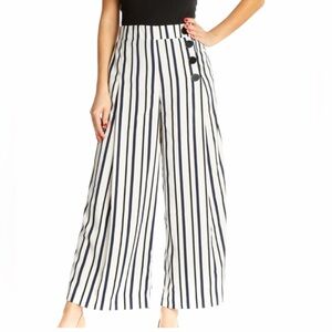 Zara Navy and White Striped High Rise Wide Leg Pull On Cropped Pants Size Medium
